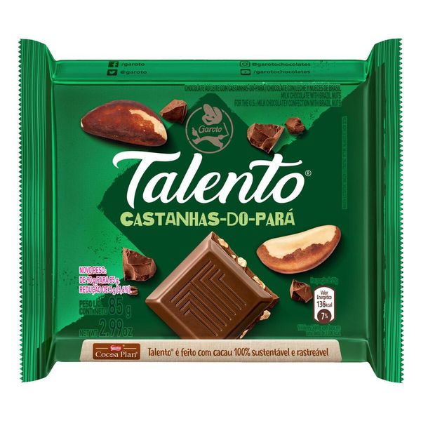 Tablete de Chocolate Talento 85g Castanhas-do-Pará Garoto
