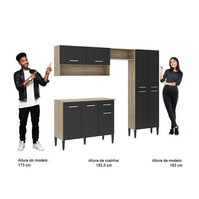 Cozinha Compacta Arizona Classic Carvalho Com Preto Carraro