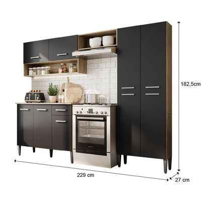 Cozinha Compacta Arizona Classic Carvalho Com Preto Carraro