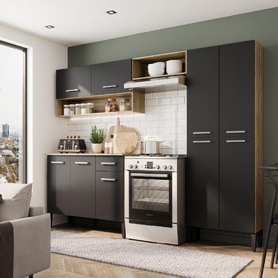 Cozinha Compacta Arizona Classic Carvalho Com Preto Carraro