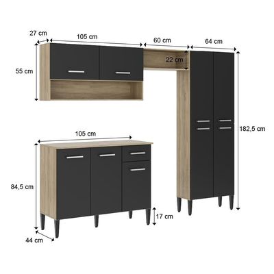 Cozinha Compacta Arizona Classic Carvalho Com Preto Carraro
