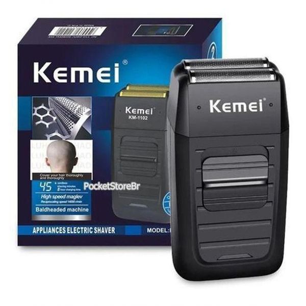 Barbeador Elétrico Shaver Sem Fio Kemei 2 Lâminas Km-1102 Bivolt