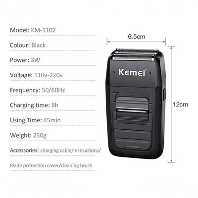 Barbeador Elétrico Sem Fio Kemei 2 Lâminas Km-1102 Premium Bivolt