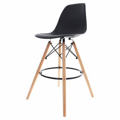 3 Banquetas Com Encosto Alto Base Madeira Wood Preto