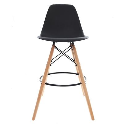 Banqueta Alta Com Encosto Alto Base Madeira Wood Preto