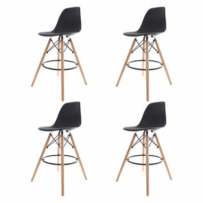 4 Banquetas Com Encosto Alto Base Madeira Wood Preto