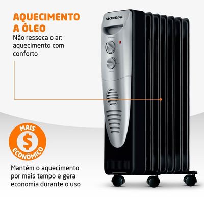 Aquecedor A óleo Mondial A-06 -220v-preto/prata 220