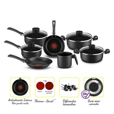 Conjunto 7 Peças Antiaderente Rochedo Pratic Cinza