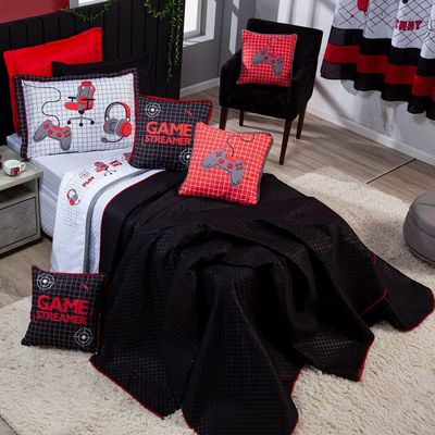 Kit Cobre Leito Game Streamer VermelhoCasal Padrão 07 Peças