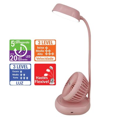 Luminaria Ventilador Ajustavel Led 2 Em 1 Flexivel de Mesa