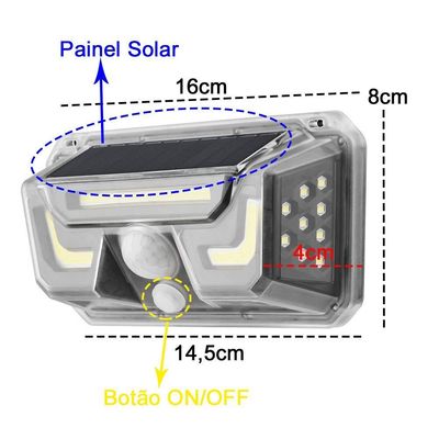 Luminaria Solar Sensor Movimento Automatico Spot Led