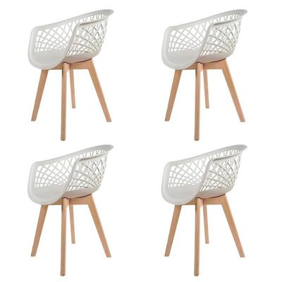 4 Cadeiras Com Encosto Base Madeira Wood Branca