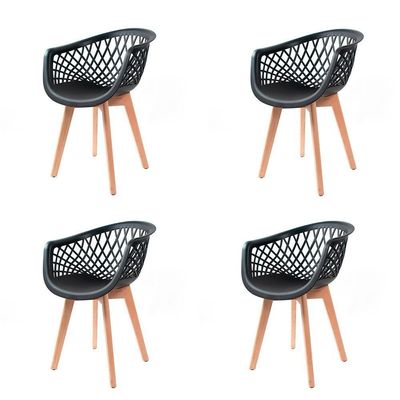 4 Cadeiras Com Encosto para Cozinha Base Madeira Wood Preta