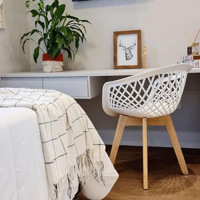 4 Cadeiras Com Encosto Base Madeira Wood Branca