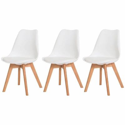 3 Cadeiras Estofadas Com Encosto Para Mesa De Jantar Branca