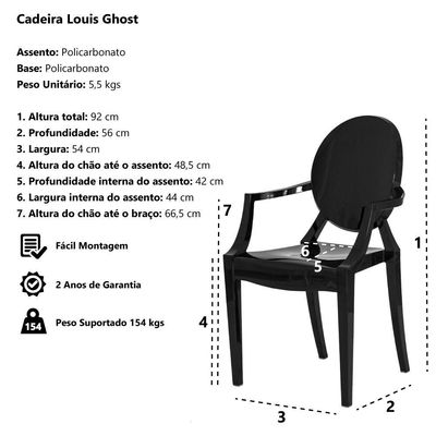 Kit 2 Cadeiras Louis Ghost Transparente Policarbonato Sala Cozinha Jantar