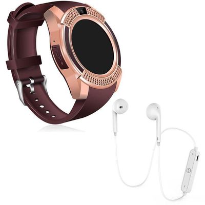 Kit 1 Relógio Smartwatch Dourado + 1 Fone Branco