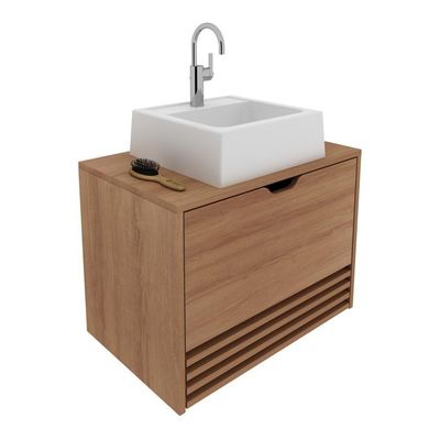 Gabinete Banheiro 1 Porta 1 Gaveta 60Cm Cr10091 Amêndoa
