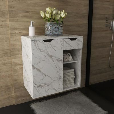 Gabinete Banheiro 60Cm Mármore Branco