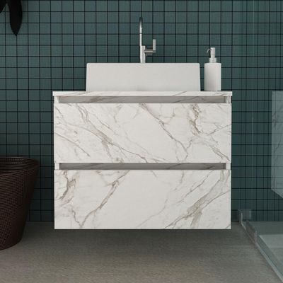 Gabinete Banheiro 2 Gavetas 60Cm Cr10087 Mármore Branco