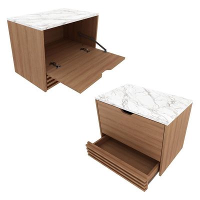 Gabinete Banheiro 60Cm Amêndoa/Mármore Branco