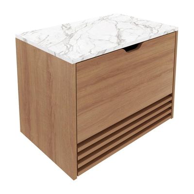 Gabinete Banheiro 60Cm Amêndoa/Mármore Branco
