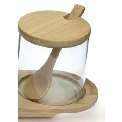 Porta Temperos 3 Potes Com Tampa e Suporte em Bambu - Mimo