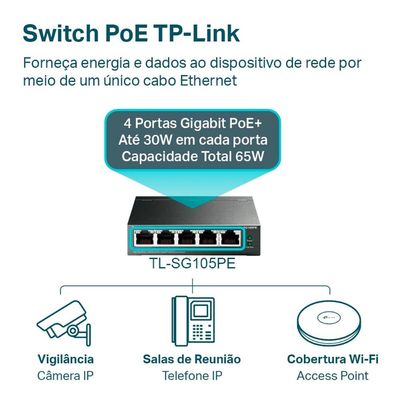 Switch Gigabit EASY SMART 10/100/1000 C/ 5 Portas (sendo 4 Poe) TL-SG105PE SMB