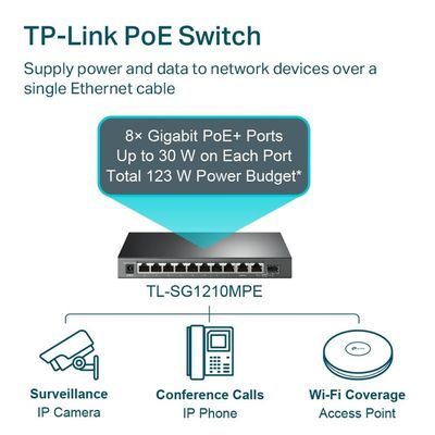 Switch Gigabit EASY SMART 10/100/1000 C/ 10 Portas (sendo 8 Poe) TL-SG1210MPE SMB