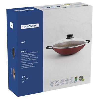 Wok Tramontina Paris Em Alumínio Com Max Vermelho Com Tampa