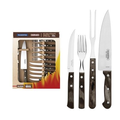 Kit Para Churrasco Tramontina Cabo Castanho Polywood 14 Peç