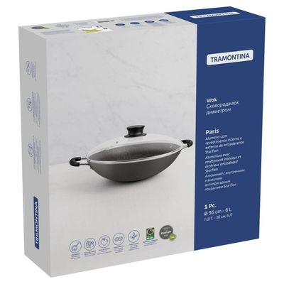 Wok Tramontina Paris Antiaderente Starflon Com Tampa De Vid