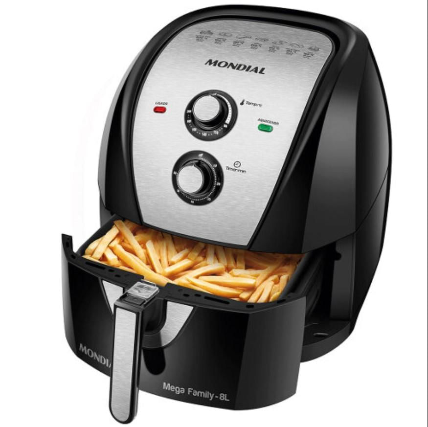 Fritadeira AIR FRYER Mondial Mega Family 8L 1900W  - 5993-01   PRETO/INOX   110 VOLTS