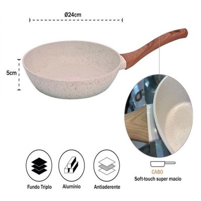 Frigideira Antiaderente Cerâmica Fundo Triplo Indução 24cm