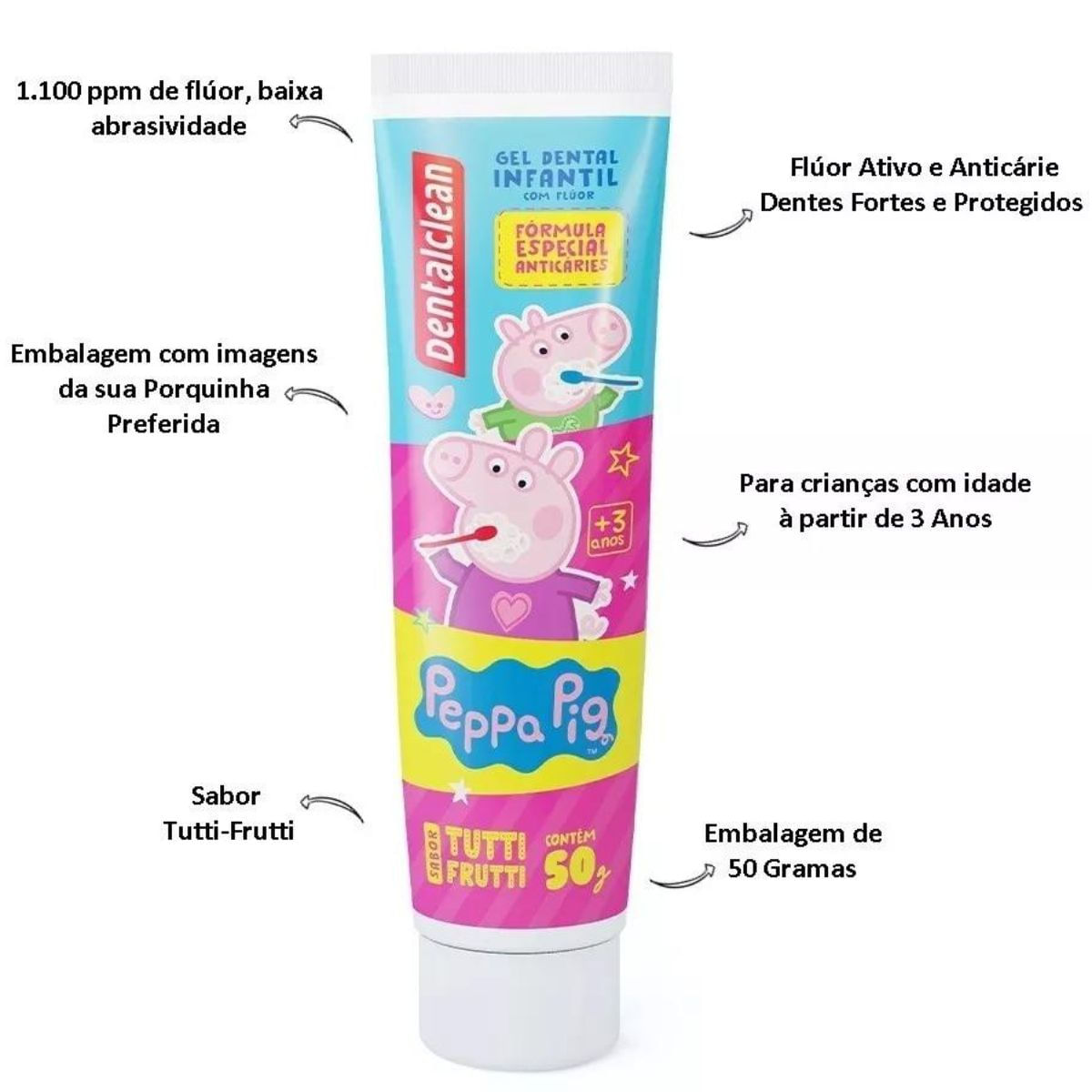 GEL DENTAL INFANTIL PEPPA PIG COM FLUOR - 50G - DENTALCLEAN