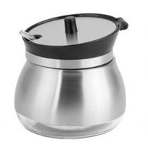 AÇUCAREIRO DE INOX E VIDRO COM COLHER 9X9CM