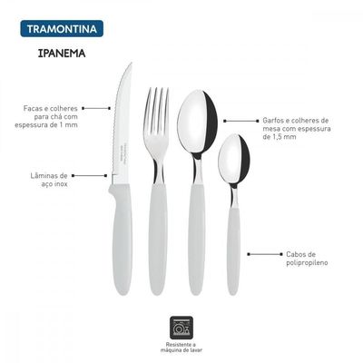 Faqueiro Tramontina Ipanema Inox Branco Com Pote Plastico 24