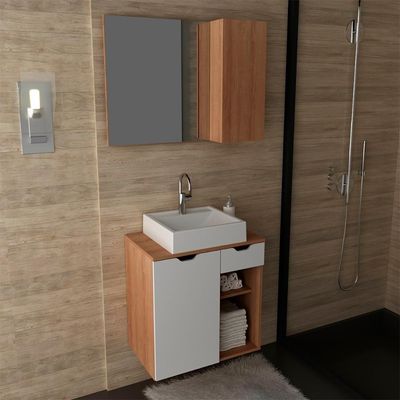Conjunto Para Banheiro Com Cuba E Espelho Bn2 Amendoa Branco