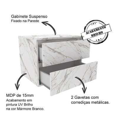 Conjunto Para Banheiro Com Cuba E Espelho Marmore Branco
