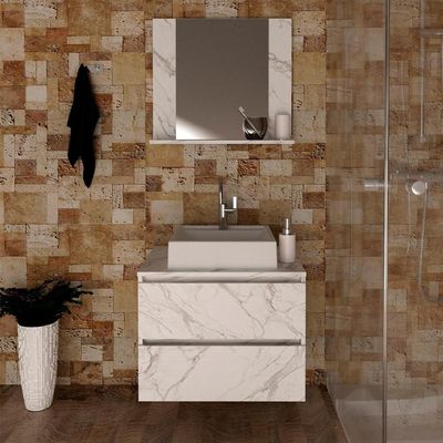 Conjunto Para Banheiro Com Cuba E Espelho Marmore Branco