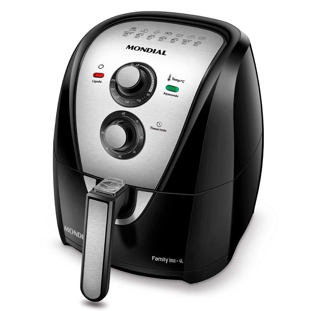 Fritadeira Elétrica Air Fryer c/4 Lts Mondial Preta/Inox