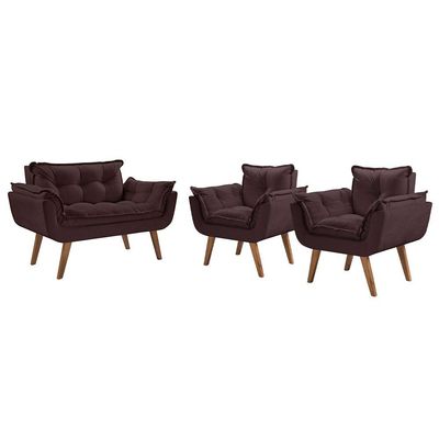 Kit Poltronas 1 Namoradeira e 2 Poltronas de 1 Lugar Marrom