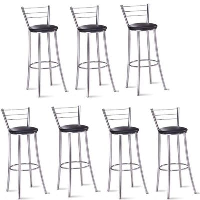 Kit 7 Banquetas Para Bancada Cromada Grazi Preto