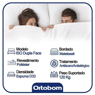 Cama Box Casal Suede + Colchão Casal Ortobom Iso Dupla Face 60x188x138 bege