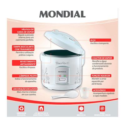 Panela Eletrica de ARROZ Bianca Rice 10 Xicaras com Funcao Aquecer Branca PE-10 220V
