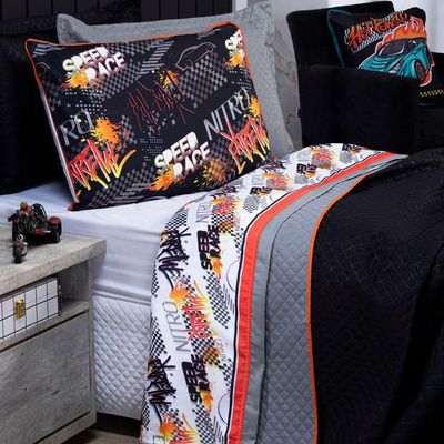 Jogo De Cama Speed Car Branco/Cinza Queen 04 Peças