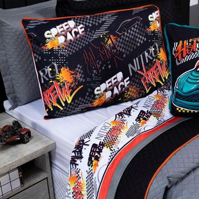 Jogo De Cama Speed Car Branco/Cinza Queen 04 Peças