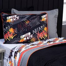 Jogo De Cama Speed Car Branco/Cinza Queen 04 Peças
