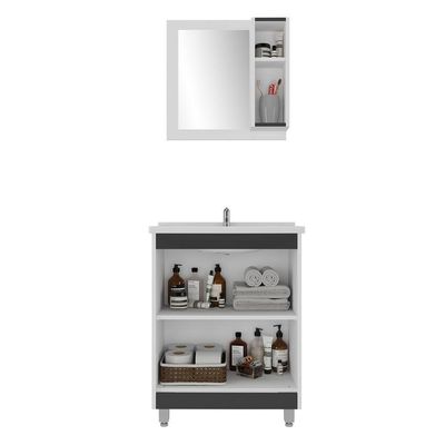 Gabinete Banheiro Com Cuba 80cm Castanho Argel/branco