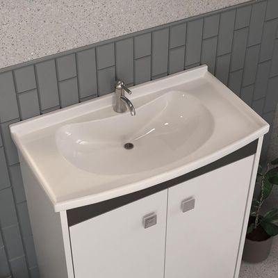 Gabinete Banheiro Com Cuba 80cm Castanho Argel/branco